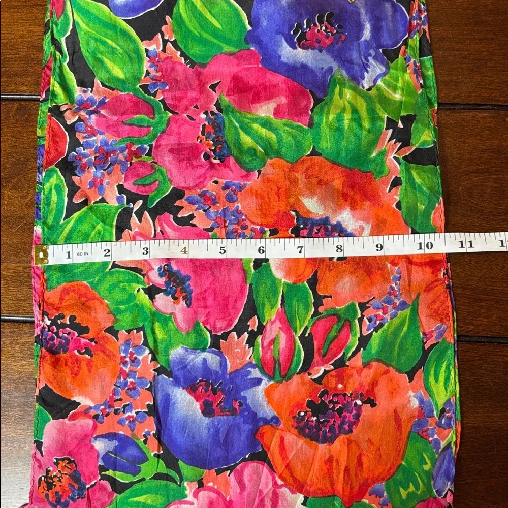 Express Colorful Floral 100% Silk Scarf  10” x 86”